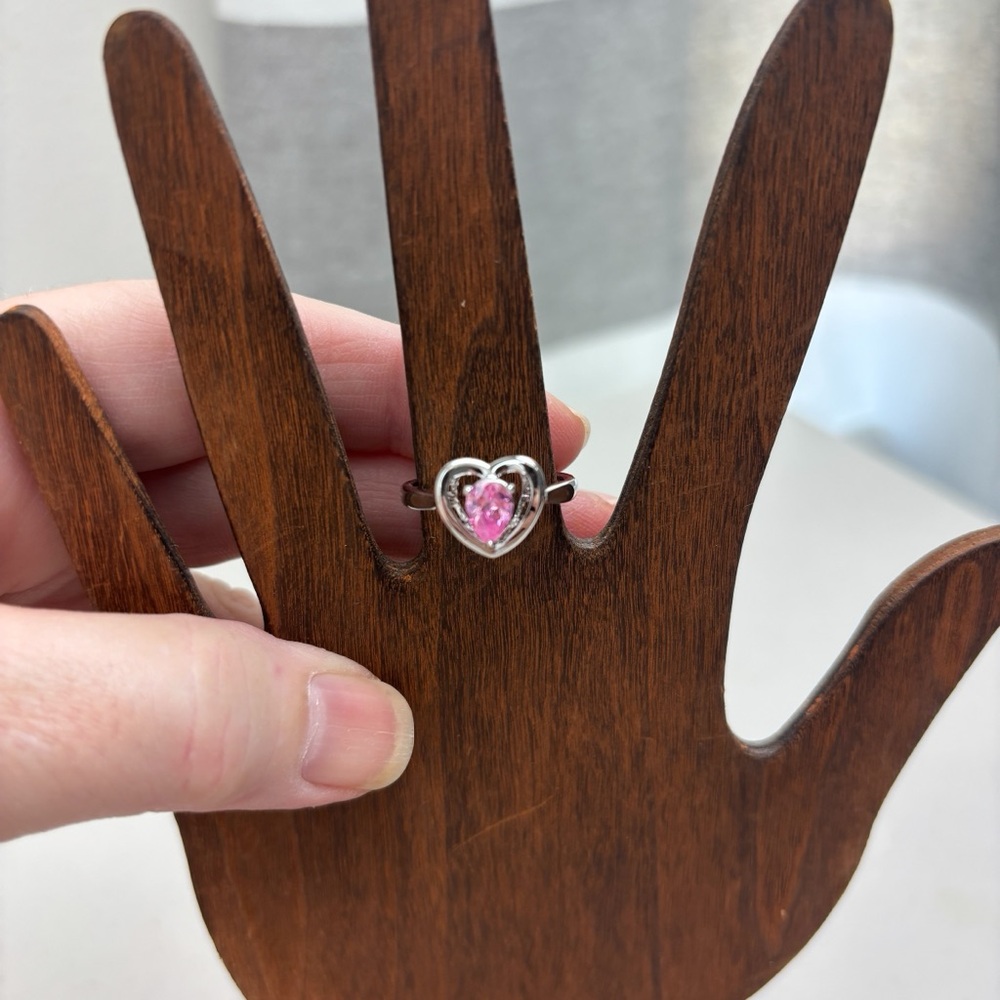 Heart-Shaped Pink Stone Silver Tone Ring, fairy, feminine, coquette, summer